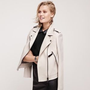 Ann Taylor Cream Crepe Moto Jacket